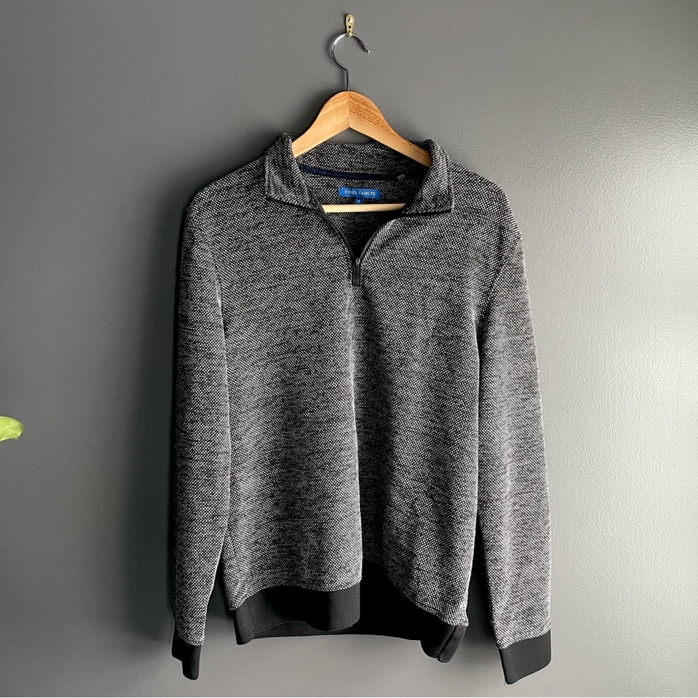 Vince Camuto Quarter Zip Black and White Performance Pullover